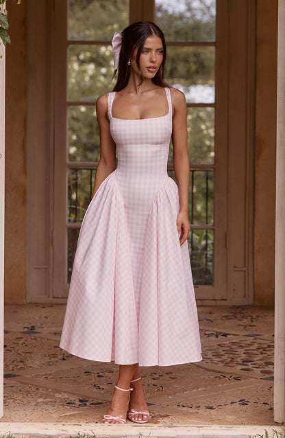 Kaydence | Women's Sleeveless Square-Neckline Gingham Midi Dress