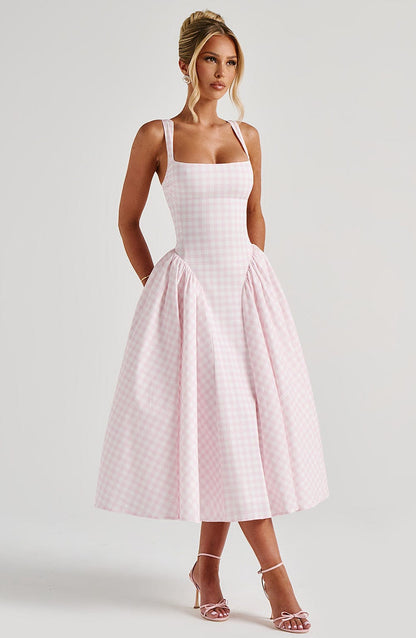 Kaydence | Women's Sleeveless Square-Neckline Gingham Midi Dress