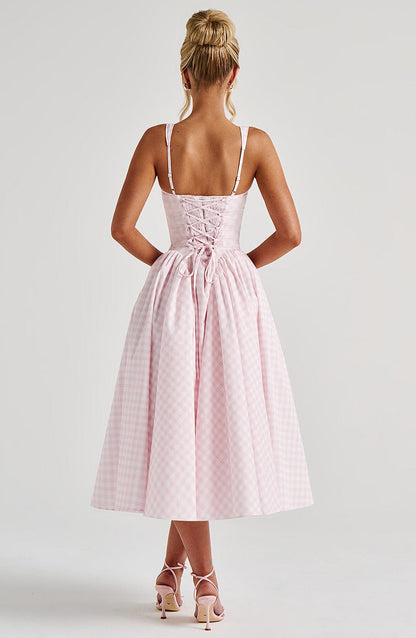 Kaydence | Women's Sleeveless Square-Neckline Gingham Midi Dress