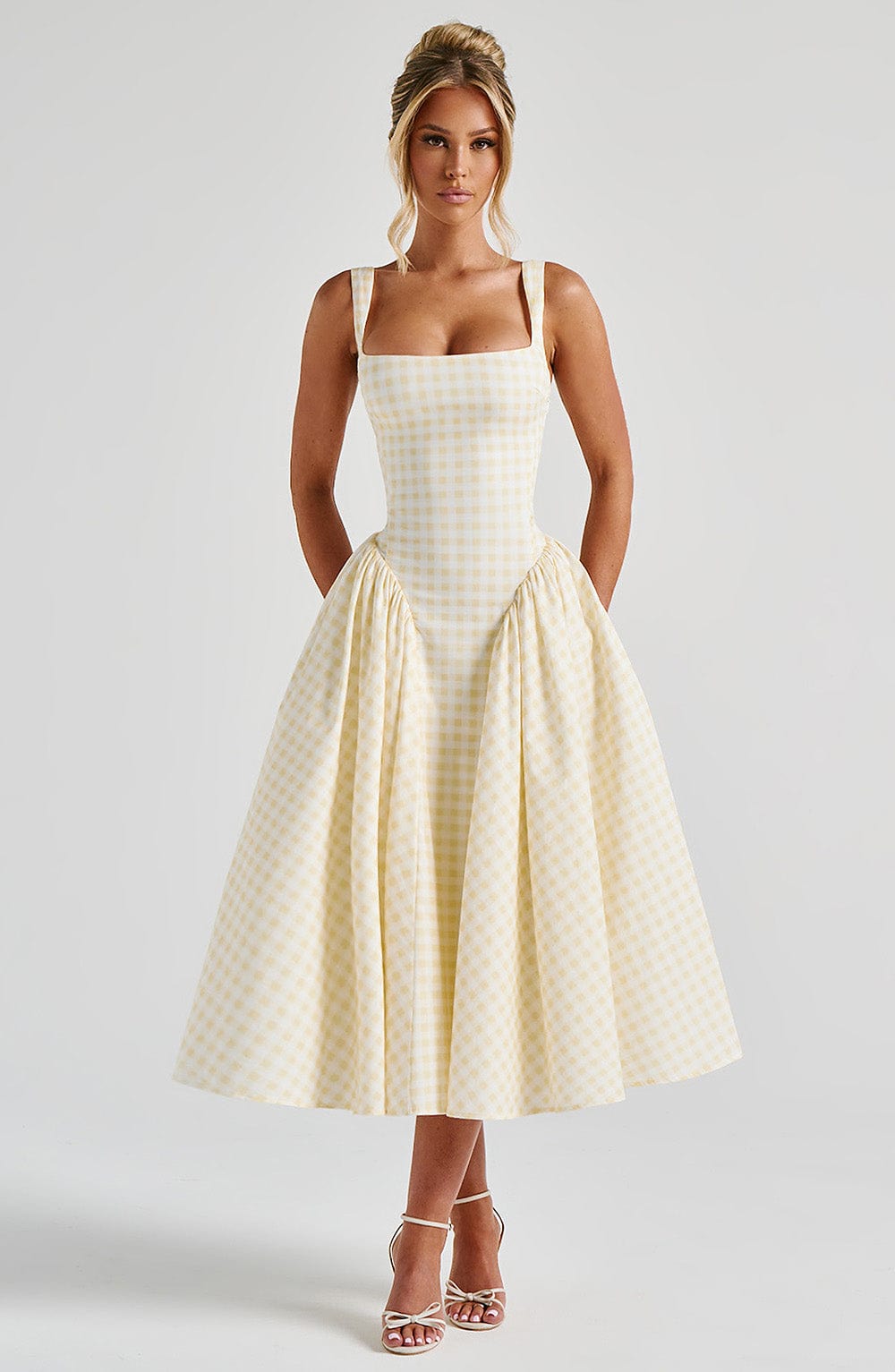 Kaydence | Women's Sleeveless Square-Neckline Gingham Midi Dress
