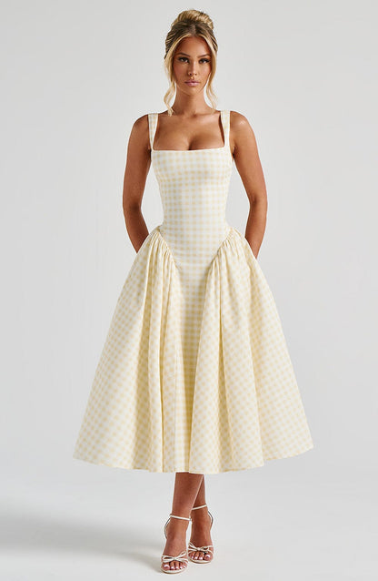 Kaydence | Women's Sleeveless Square-Neckline Gingham Midi Dress