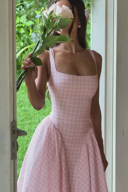 Kaydence | Women's Sleeveless Square-Neckline Gingham Midi Dress