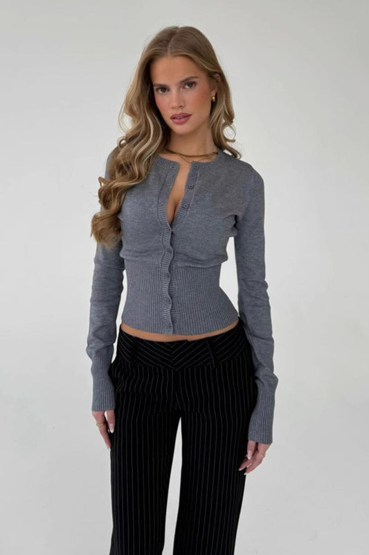 Kaylin | Women's Ribbed Knit Button Front Fitted Cardigan
