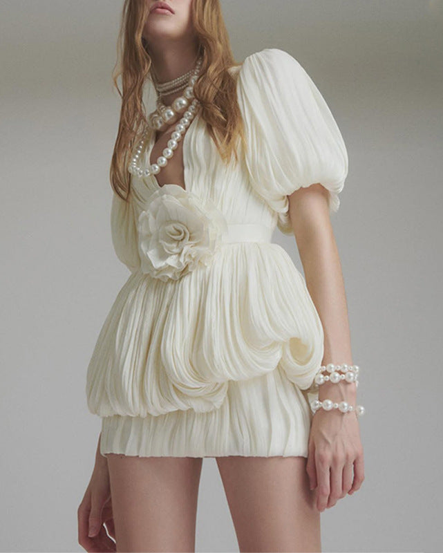 Kensley | Women's Pleated Mini Cocktail Dress with Floral Detail