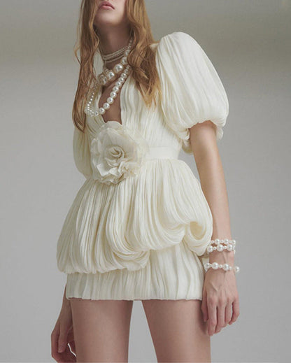 Kensley | Women's Pleated Mini Cocktail Dress with Floral Detail