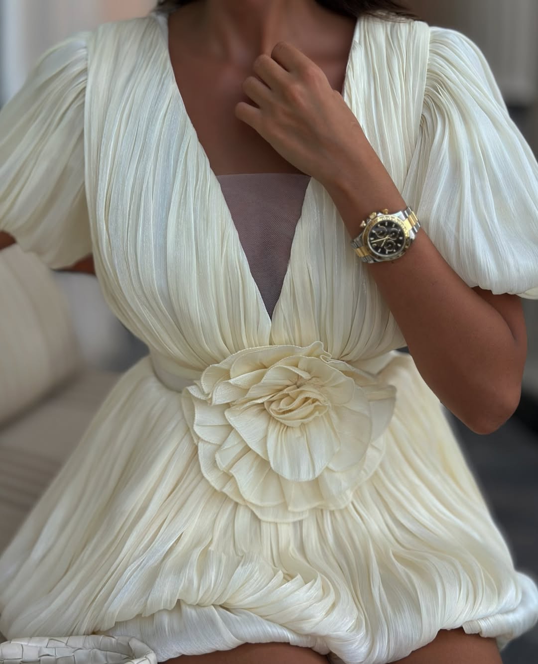 Kensley | Women's Pleated Mini Cocktail Dress with Floral Detail