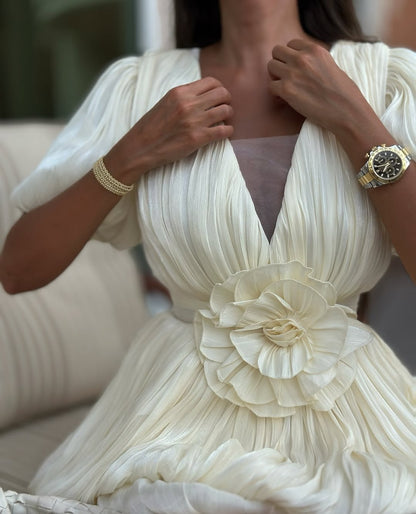 Kensley | Women's Pleated Mini Cocktail Dress with Floral Detail