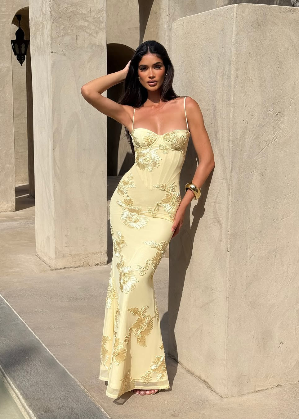 Kiara | Women's Sleeveless Floral Embroidery Maxi Wedding Guest Dress