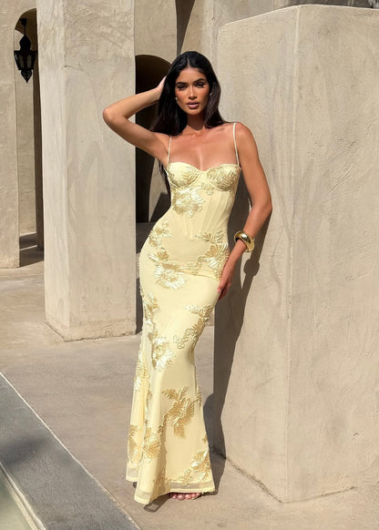 Kiara | Women's Sleeveless Floral Embroidery Maxi Wedding Guest Dress