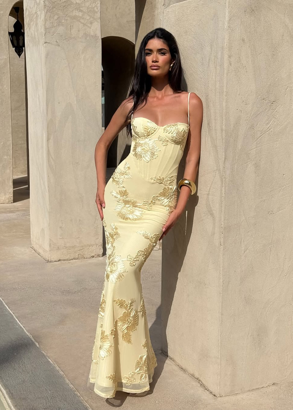 Kiara | Women's Sleeveless Floral Embroidery Maxi Wedding Guest Dress