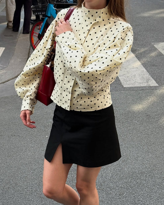 Krista | Women's Polka Dot High Turtle Neck Puff Sleeve Jacket