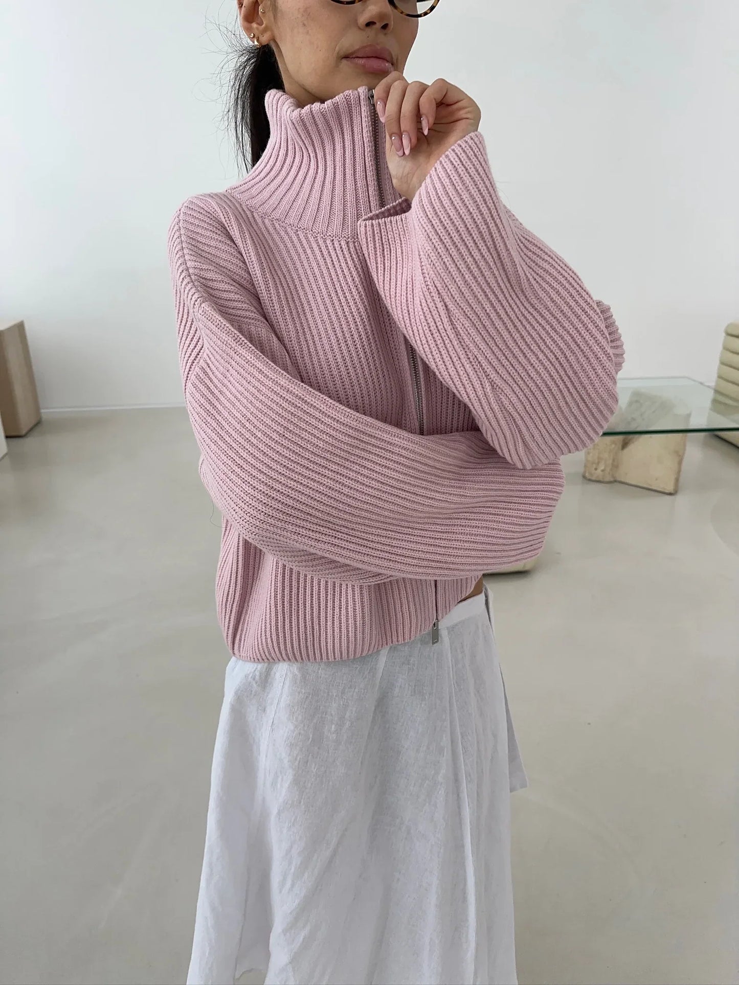 Kristina | Women's Oversized Ribbed Half Zip Knit Sweater