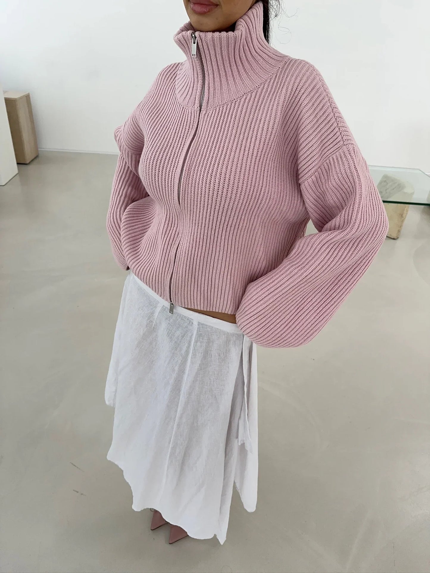 Kristina | Women's Oversized Ribbed Half Zip Knit Sweater