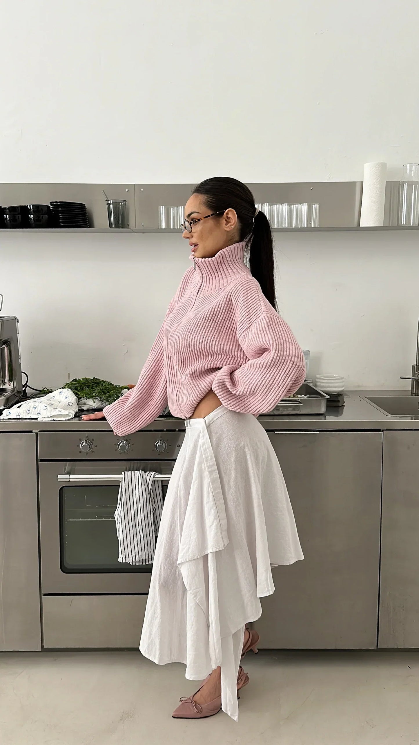 Kristina | Women's Oversized Ribbed Half Zip Knit Sweater