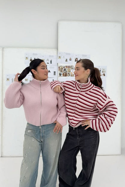 Kristina | Women's Oversized Ribbed Half Zip Knit Sweater