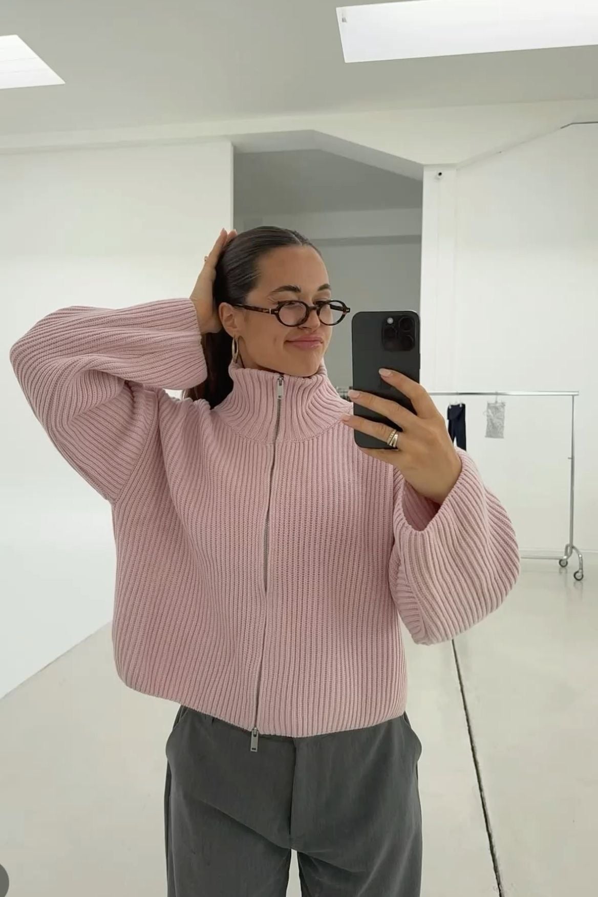 Kristina | Women's Oversized Ribbed Half Zip Knit Sweater
