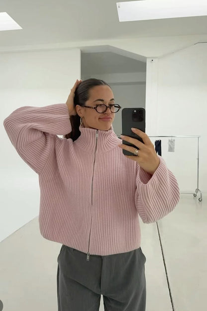 Kristina | Women's Oversized Ribbed Half Zip Knit Sweater