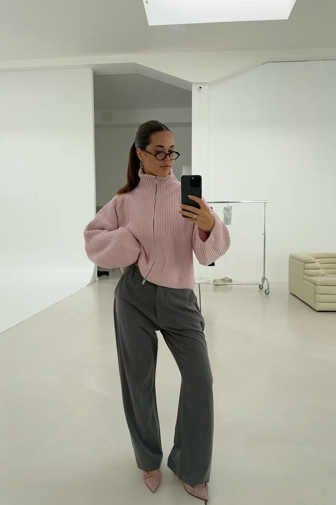Kristina | Women's Oversized Ribbed Half Zip Knit Sweater