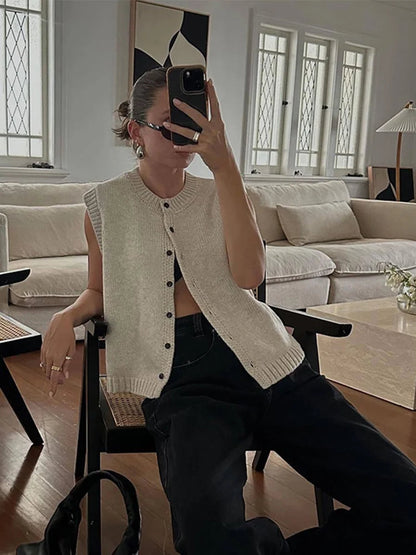 Kylie | Women's Button Front Knitted Vest Cardigan