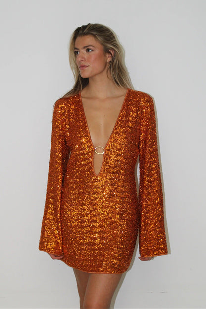 Leilani | Women's Long Sleeve Sequin Mini Summer Dress