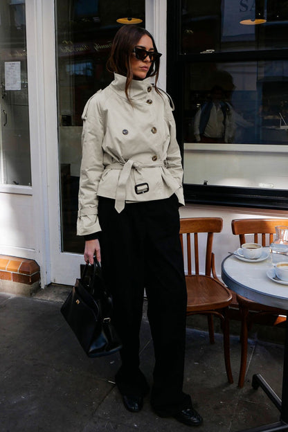 Leslie | Women's Belted Double Breasted High Neck Jacket Trench Coat