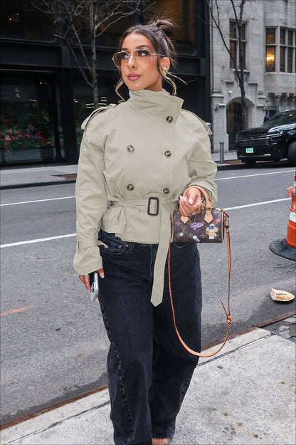 Leslie | Women's Belted Double Breasted High Neck Jacket Trench Coat