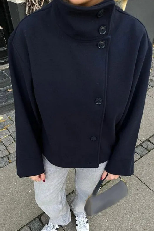 Lexa | Women's Asymmetrical High Neck Button Front Jacket