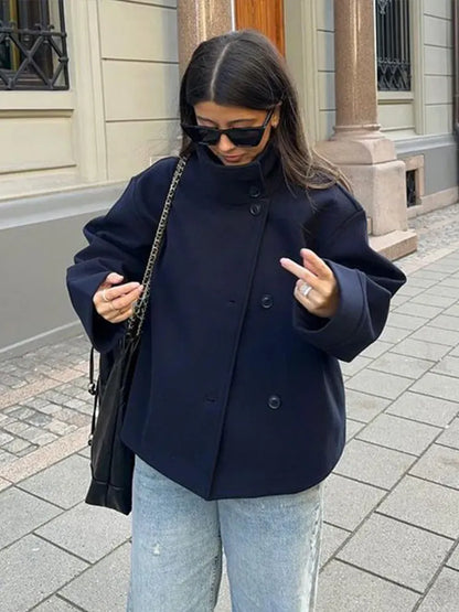 Lexa | Women's Asymmetrical High Neck Button Front Jacket