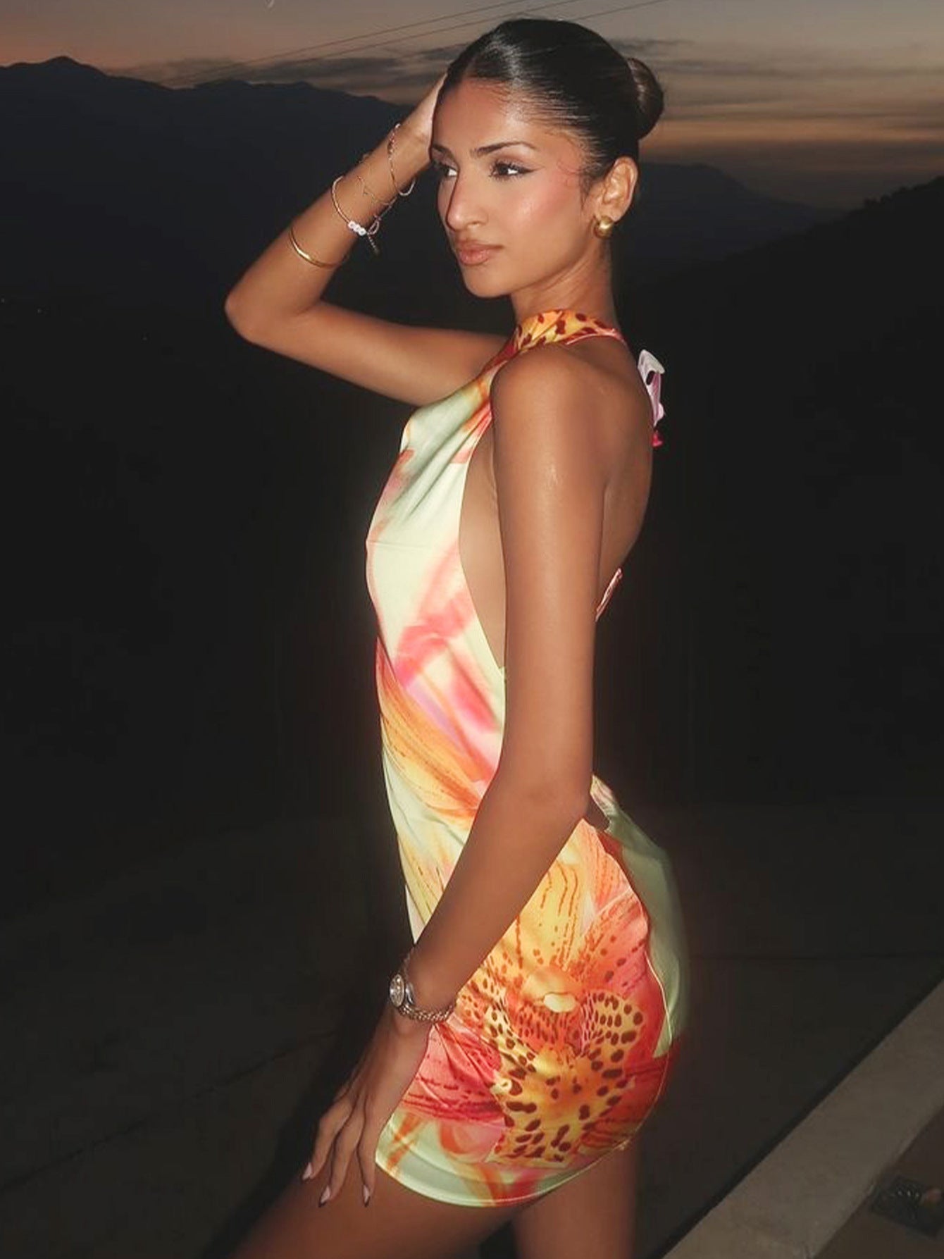 Lillian | Women’s Floral Print Halter Mini Cocktail Party Dress