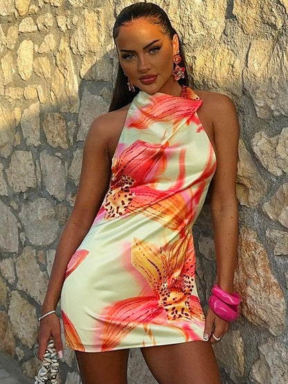 Lillian | Women’s Floral Print Halter Mini Cocktail Party Dress