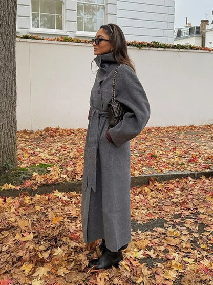 Linda | Women's Belted High Neck Long Maxi Wrap Trench Coat