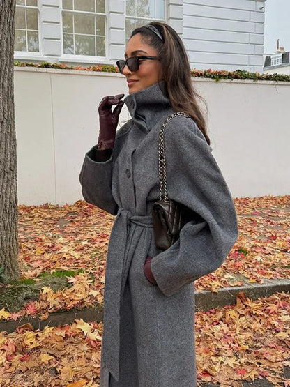 Linda | Women's Belted High Neck Long Maxi Wrap Trench Coat