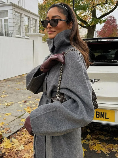 Linda | Women's Belted High Neck Long Maxi Wrap Trench Coat