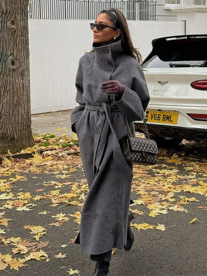 Linda | Women's Belted High Neck Long Maxi Wrap Trench Coat