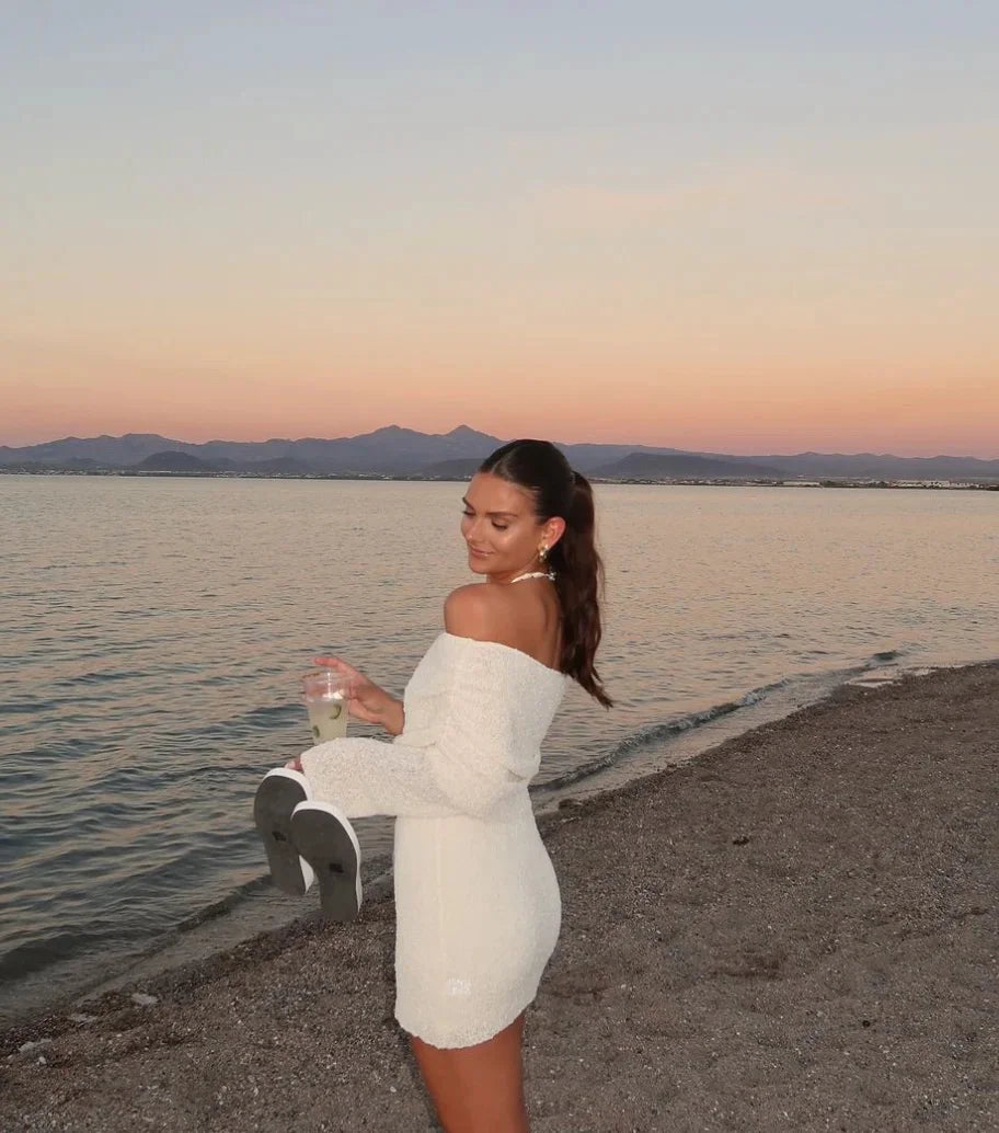 Liz | Women's Off-Shoulder Bodycon Knit Mini Dress