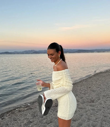 Liz | Women's Off-Shoulder Bodycon Knit Mini Dress