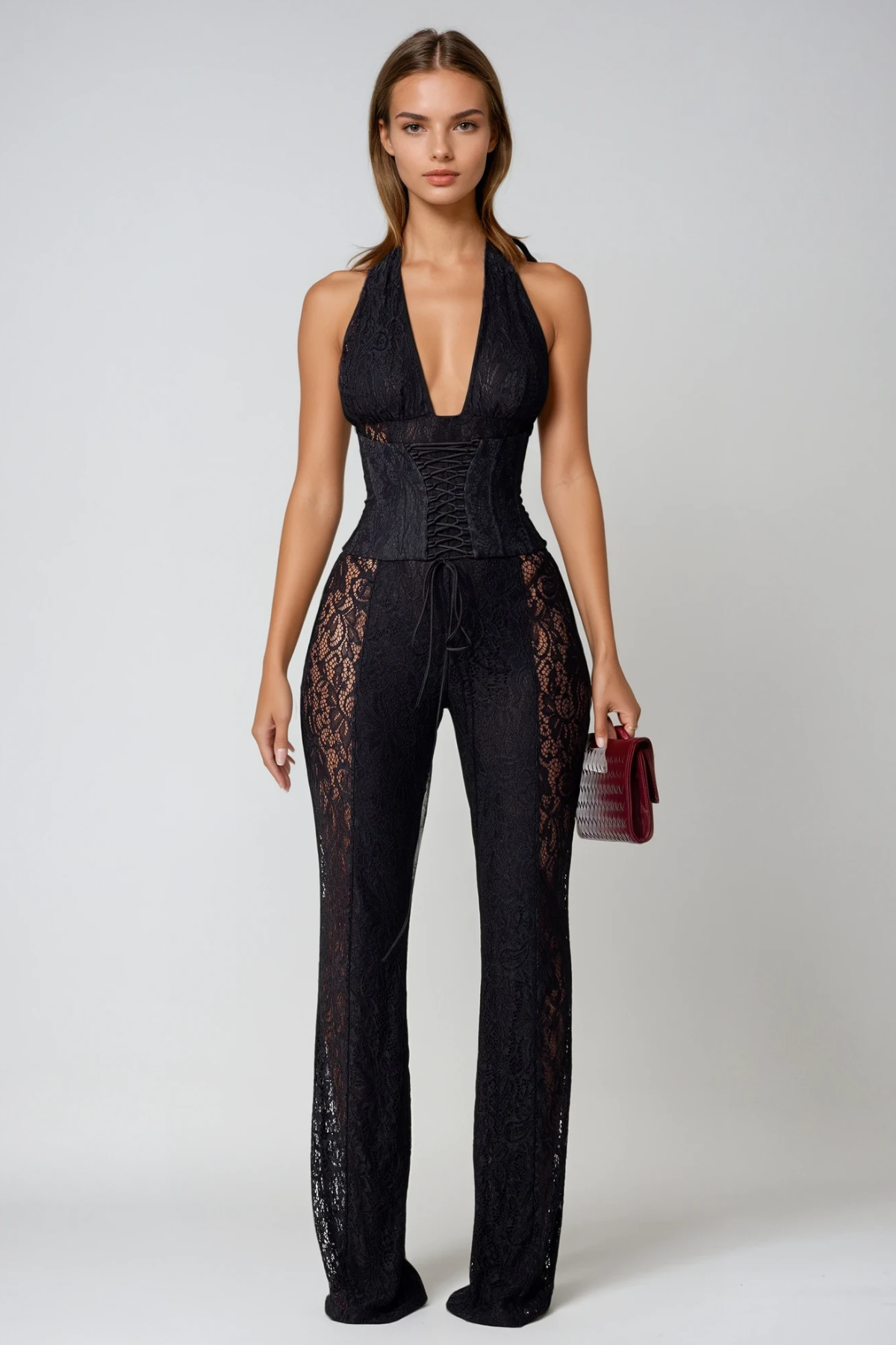 Lorelei | Women's Lace Plunge Halter-Neck Jumpsuit