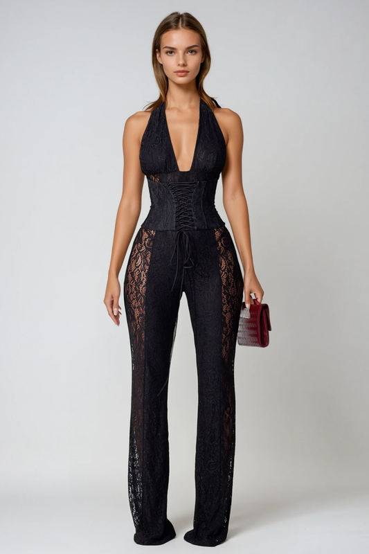 Lorelei | Women's Lace Plunge Halter-Neck Jumpsuit