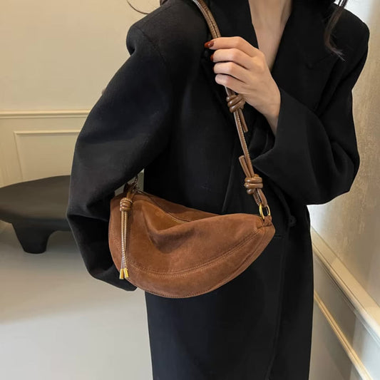 Loretta | Women's Faux Suede Crescent Shoulder Bag
