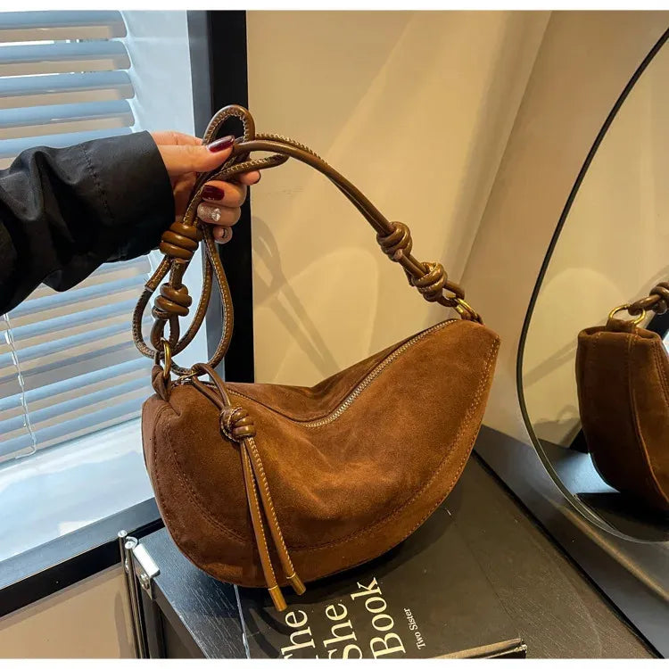 Loretta | Women's Faux Suede Crescent Shoulder Bag