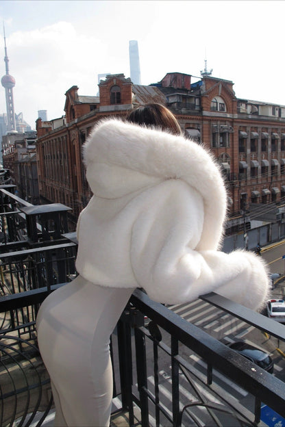 Louise | Women's Faux Fur Hooded Cropped Jacket