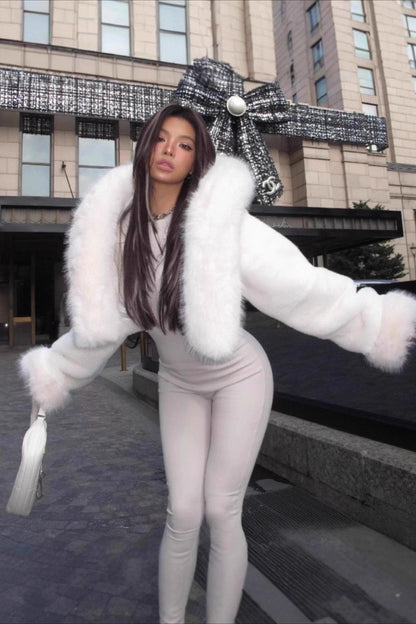 Louise | Women's Faux Fur Hooded Cropped Jacket