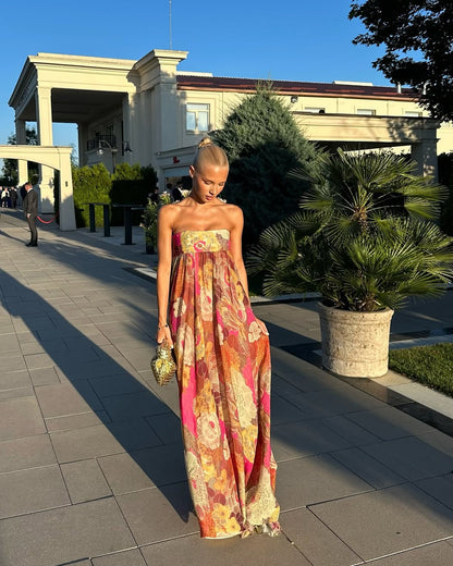 Maelynn | Women's Floral Strapless Maxi Summer Wedding Guest Dress