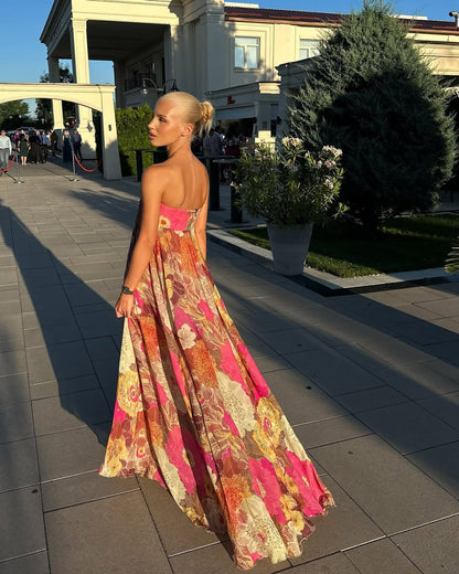 Maelynn | Women's Floral Strapless Maxi Summer Wedding Guest Dress