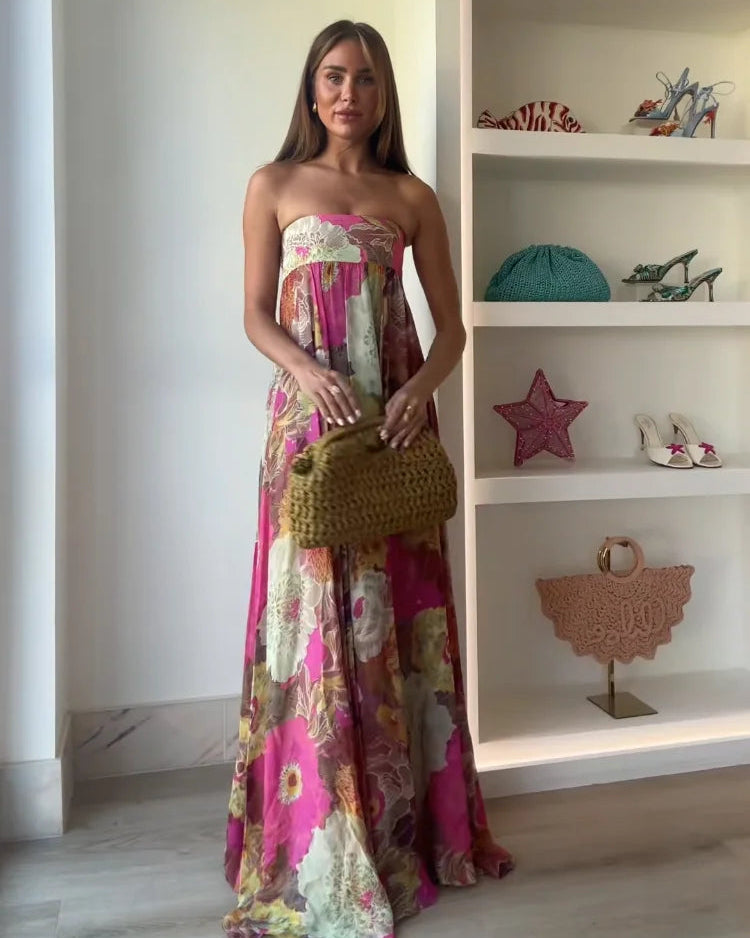 Maelynn | Women's Floral Strapless Maxi Summer Wedding Guest Dress