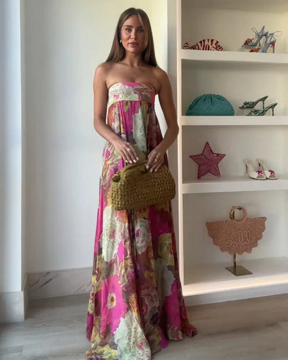 Maelynn | Women's Floral Strapless Maxi Summer Wedding Guest Dress