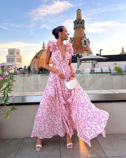 Maeve | Women's Floral Sleeveless Cut-Out Maxi Wedding Guest Dress