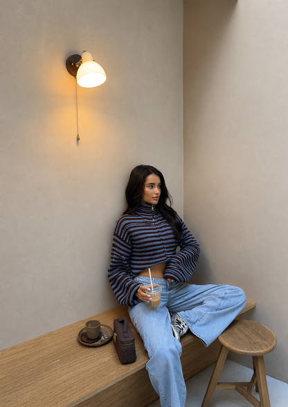 Maren | Women's Oversized Striped Zip Up Knit Cardigan