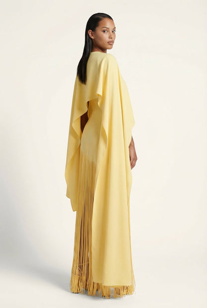 Mariah | Women’s Cape Sleeve Fringe Maxi Evening Wedding Guest Dress