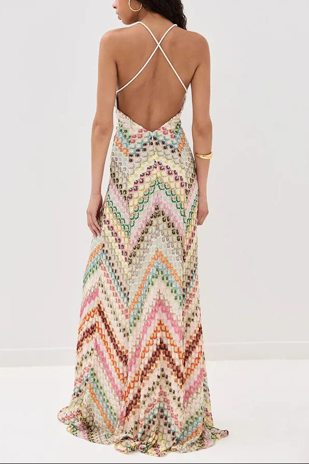 Marie | Women's V-Neck Spaghetti Strap Crochet Maxi Dress